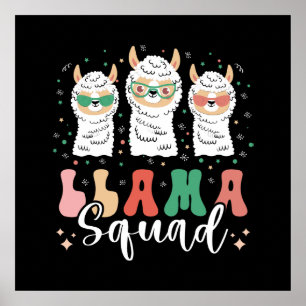 Póster Funny Llama Squad Sunglasses Cool Llamas Retro 