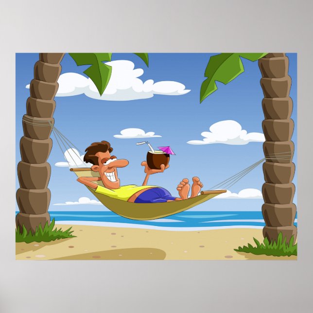 Póster Funny Man Relaxing in Beach Hammock (Frente)