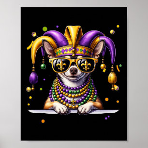 Póster Funny Mardi Gras Bead Chihuahua Festival de Perros