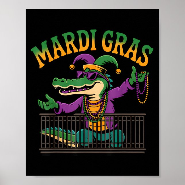 Póster Funny Mardi Gras Gator New Orleans Party Squad Bea (Frente)
