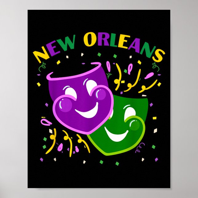 Póster Funny Mardi Gras Mask Louisiana New Orleans Carniv (Frente)