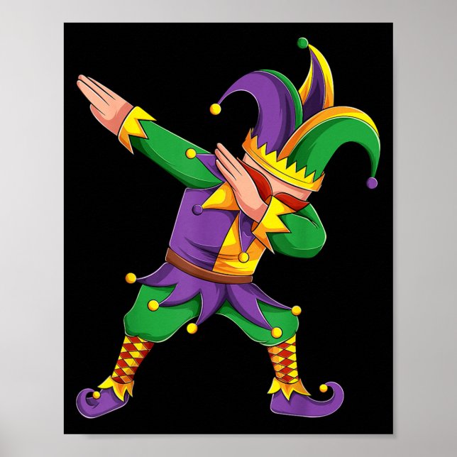 Póster Funny Mardi Gras Outfit Dabbing Jester New Orleans (Frente)