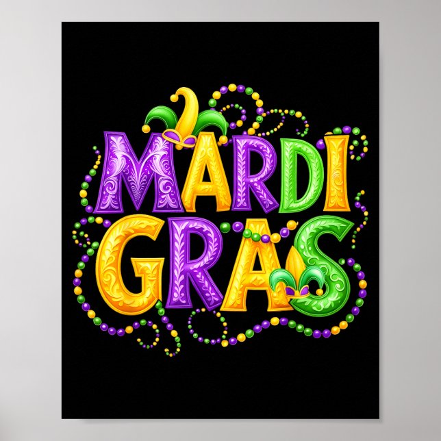 Póster Funny Mardi Gras Parade Jester Hat Beads Men Women (Frente)
