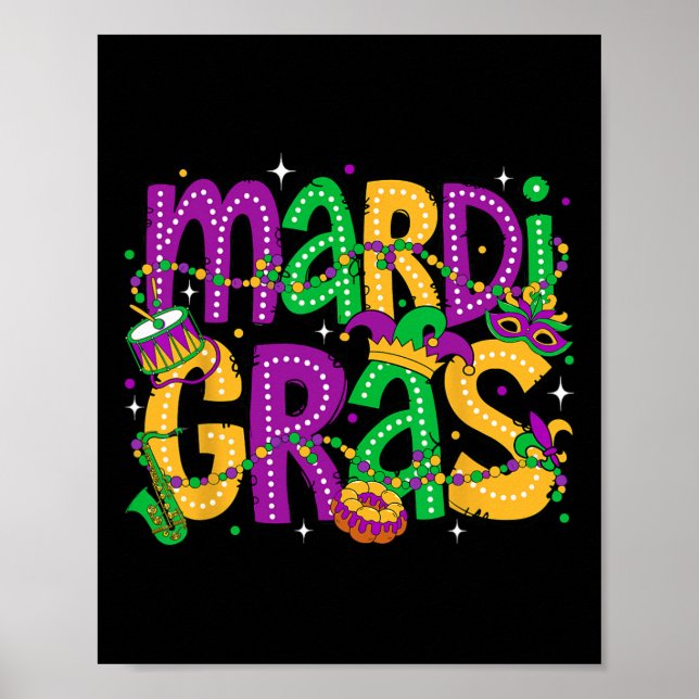 Póster Funny Mardi Gras Parade Set Jester Gorras Hombres  (Frente)