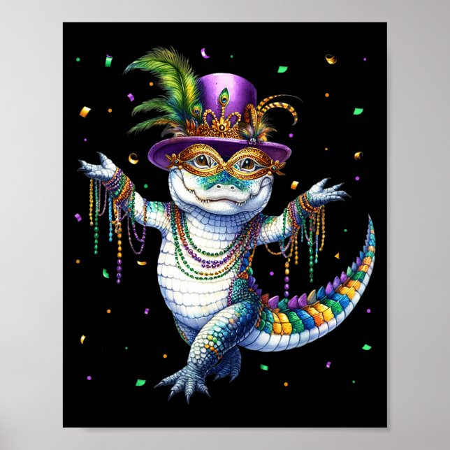 Póster Funny Mardigator Mardi Gras Alligator Dancing Carn (Frente)
