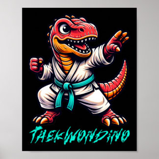 Póster Funny Martial Arts Karate Taekwondo Dino Animal Cu