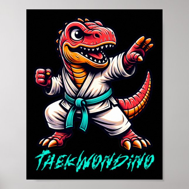 Póster Funny Martial Arts Karate Taekwondo Dino Animal Cu (Frente)