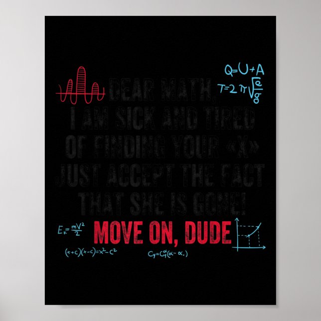 Póster Funny Math Quote Dear Math Move On Dude Girls Boys (Frente)