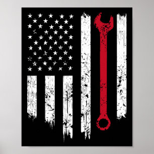 Póster Funny mecánica de época angustiada Bandera America