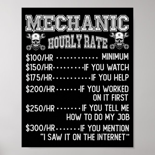 Póster Funny Mechanic Hourly Rate Joke Design  (Frente)