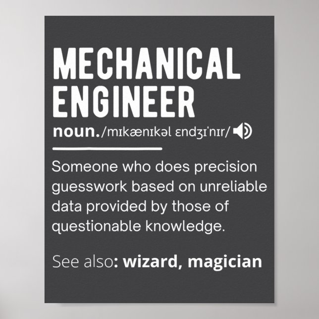 Póster Funny Mechanical Engineer Definition Engineering  (Frente)