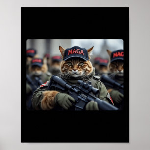 Póster Funny Mega Cat Con Rifle - Humorístico Donald Trum