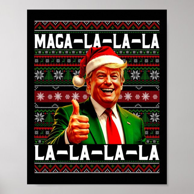 Póster Funny Mega-la-la-Trump Navidades feos de Santa Hat (Frente)