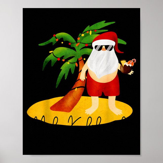 Póster Funny Mele Kalikimaka Aloha Navidades Hawaian San (Frente)