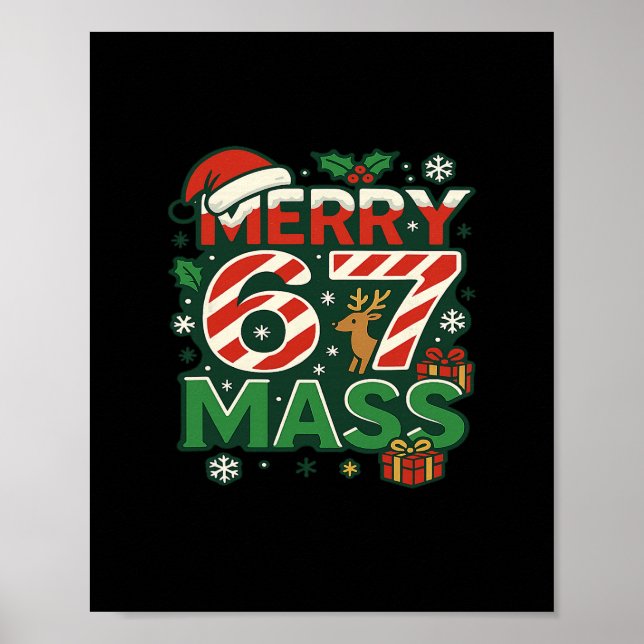 Póster Funny Meme Merry 67 M Candy Cane Christmas Numbers (Frente)