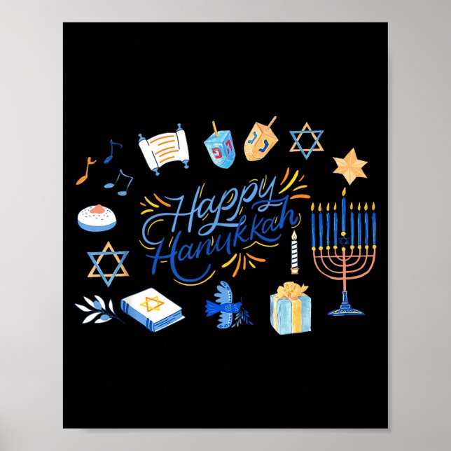 Póster Funny Menorah Hanukkah 2025 Meowzel Chanukah Jewis (Frente)