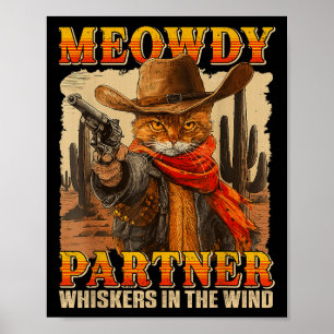Póster Funny Meowdy Partner Whiskers In Wind Cat Cowb