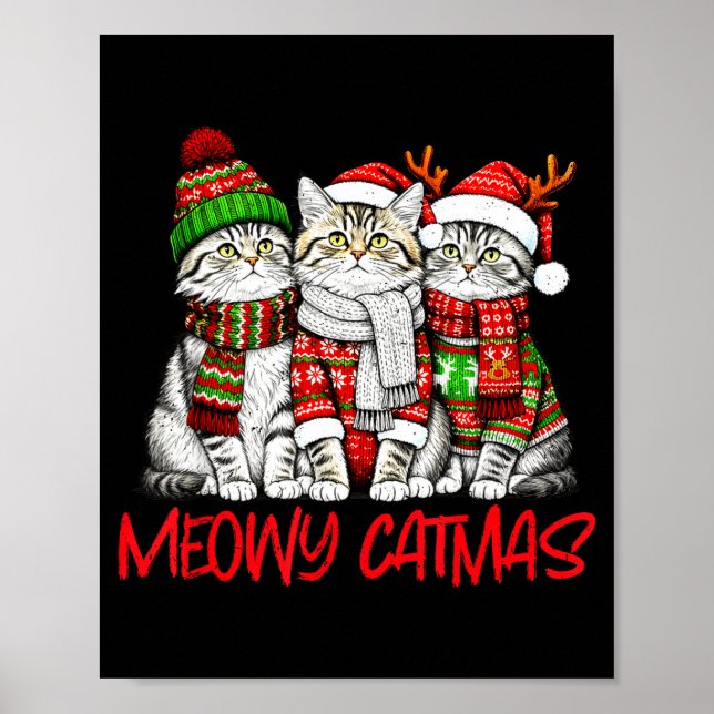 Póster Funny Meowy Catmas Christmas Cats Ugly Sweater Gra (Frente)