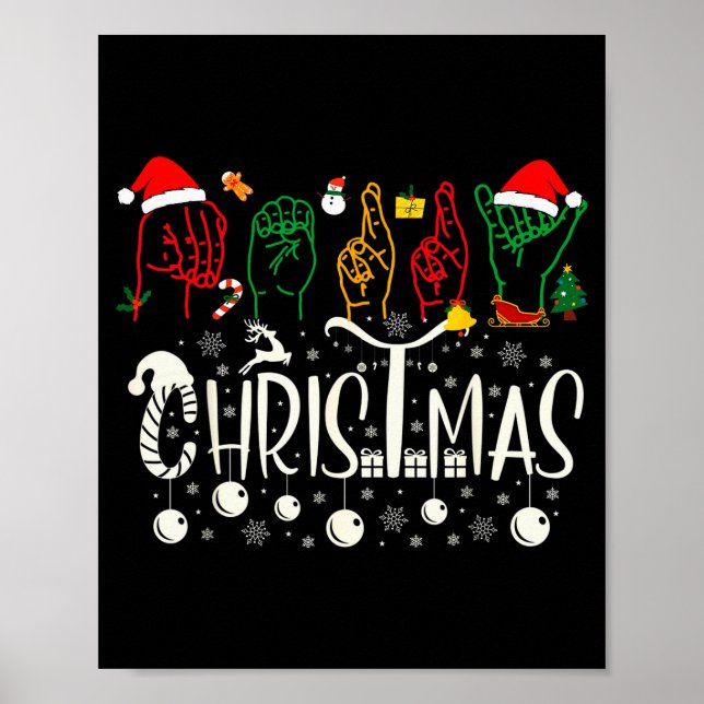 Póster Funny Merry Christmas Asl Tee American Sign Langua (Frente)
