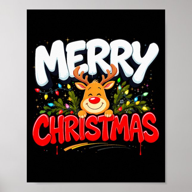 Póster Funny Merry Christmas Reindeer Xmas Family Men &am (Frente)