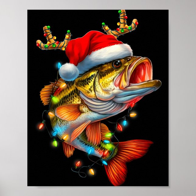 Póster Funny Merry Fishmas B Fish Fishing Christmas Xmas  (Frente)