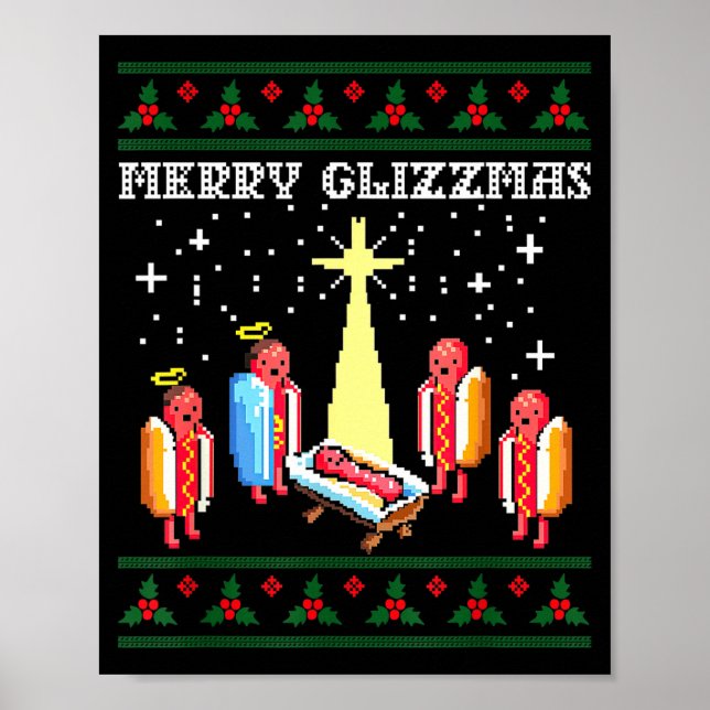 Póster Funny Merry Glizzmas Hot Dogs Family Group Ugly Ch (Frente)