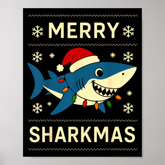 Póster Funny Merry Sharkmas Christmas Shark Humor  (Frente)