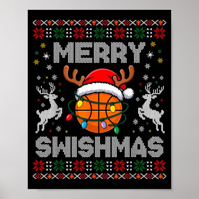 Póster Funny Merry Swishmas Basketball Christmas Reindeer (Frente)