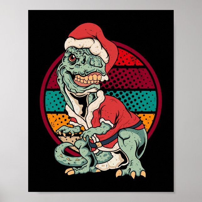 Póster Funny Merry Xm Navidades de dinosaurios de TRex Sa (Frente)