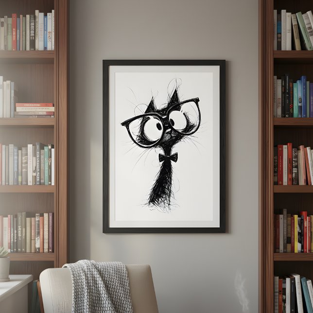 Póster Funny Minimalist Whimsical Nerd Cat with Glasses (Subido por el creador)