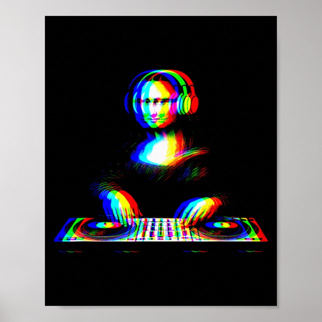 Póster Funny Mona Lisa Dj Varwave Techno Rave Edm Music P (Frente)