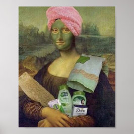 Póster Funny Mona Lisa haciendo skincare a Leonardo da Vi