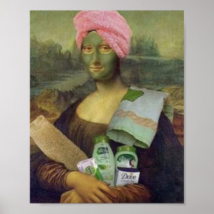 Póster Funny Mona Lisa haciendo skincare a Leonardo da Vi