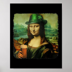 Póster Funny Mona Lisa St Patricks Day Shamrock Gorra Lep