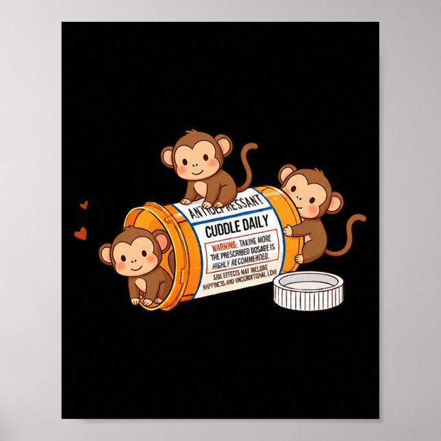 Póster Funny Monkey Anti Depressant Zoo Boys Girls Kids P (Frente)