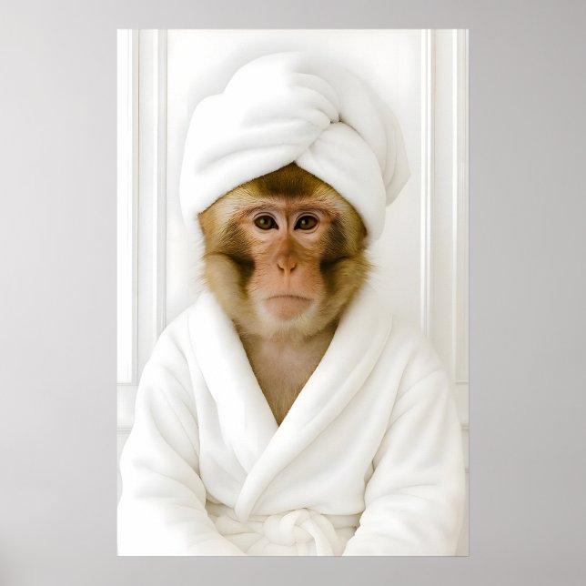 Póster Funny Monkey Bathroom Print, Monkey In Bathrobe (Frente)