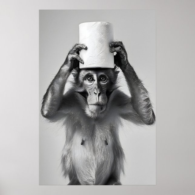 Póster Funny Monkey Bathroom Print, Toilet Paper Hat (Frente)