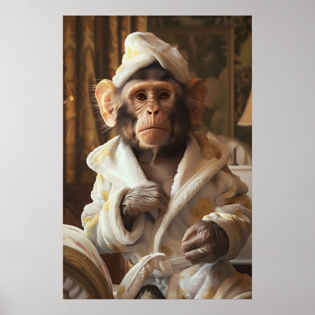 Póster Funny Monkey in Bathrobe Print, Bathroom Humor (Frente)