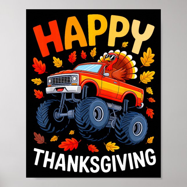 Póster Funny Monster Truck Turkey Happy Thanksgiving For  (Frente)