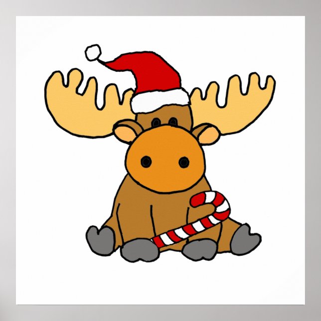 Póster Funny Moose in Santa hat Christmas Cartoon (Frente)