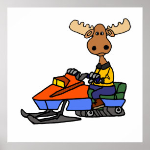 Póster Funny Moose Snowmobling