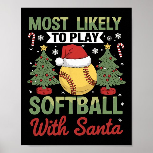 Póster Funny Most Likely To Play Softll With Santa Christ (Frente)