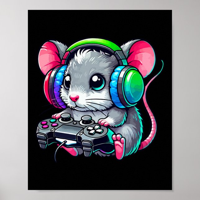 Póster Funny Mouse Video Games Lover Gamer Gaming  (Frente)