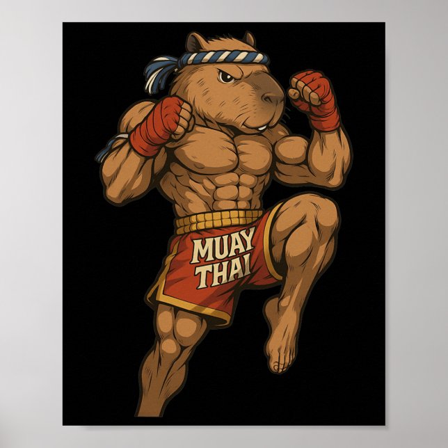 Póster Funny Muay Thai Capybara Artes marciales de boxeo  (Frente)