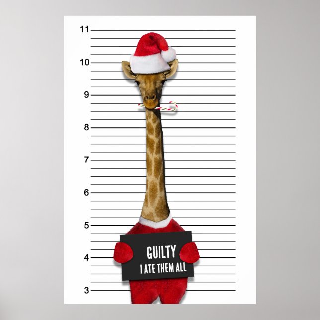 Póster Funny Mugshot Navidades Guilty Giraffe (Frente)