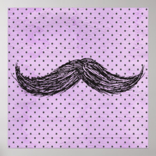 Póster Funny Mustache Drawing With Purple Polka Dots