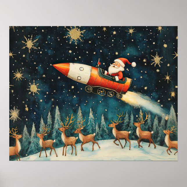 Póster Funny Navidades de Santa Retro Eve Poster (Frente)