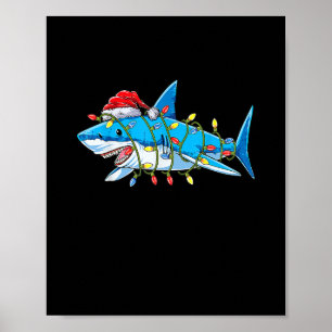 Póster Funny Navidades de tiburones de Santa Jaws alumbra