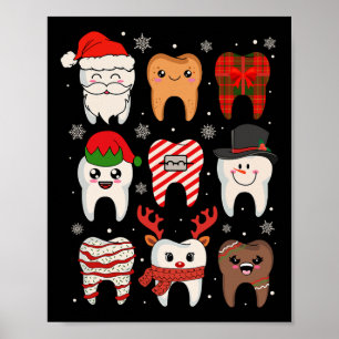Póster Funny Navidades dentales Teeth Cute Xmas Dentista 
