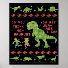 Póster Funny Navidades Rex Dinosaur Pun Humor Faux Knit
